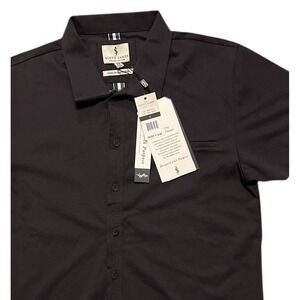 NWT Scott James England Shirt Men's Medium Short Sleeve Button-Up Pocket Brown